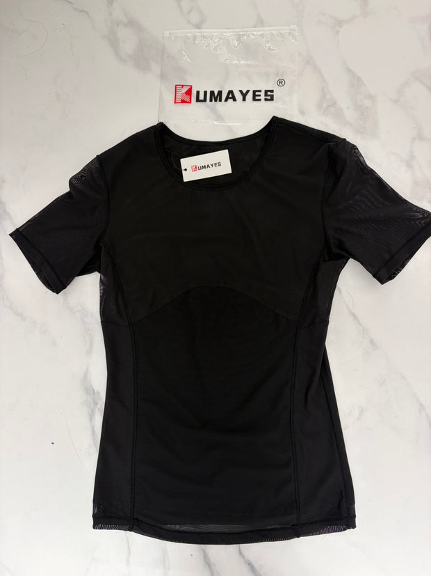 Kumayes Sheer Mesh Short-Sleeve Top - Stylish & Breathable T-Shirt
