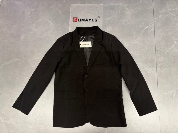 Kumayes Black Single-Breasted Suit Blazer Casual Outerwear Suits