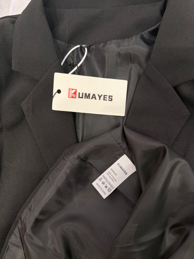 Kumayes Black Single-Breasted Suit Blazer Casual Outerwear Suits